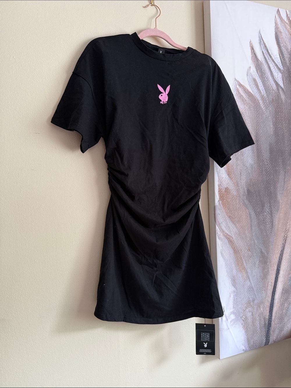 PLAYBOY Black Tee Dress with Pink Bunny Chest Logo